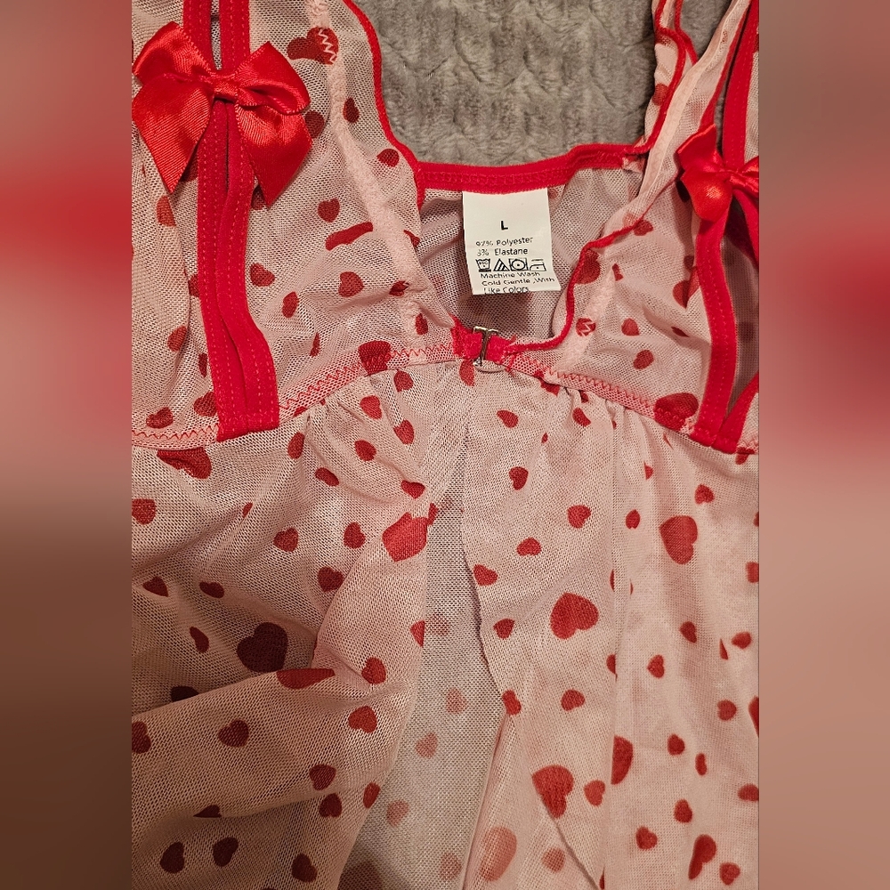 Size L Valentines Day Lingerie Set Pink Red Hearts - Picture 3 of 7